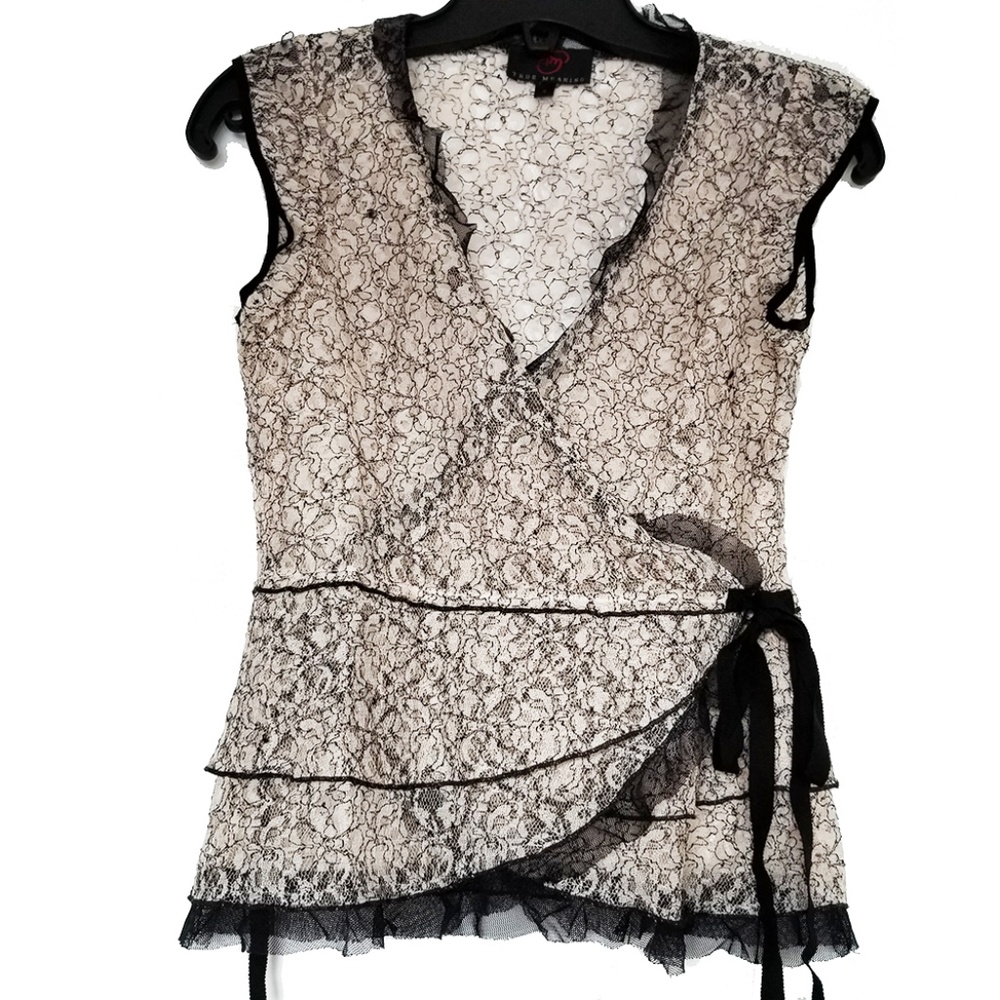 True Meaning Lace Wrap Top Cap Sleeves NEW